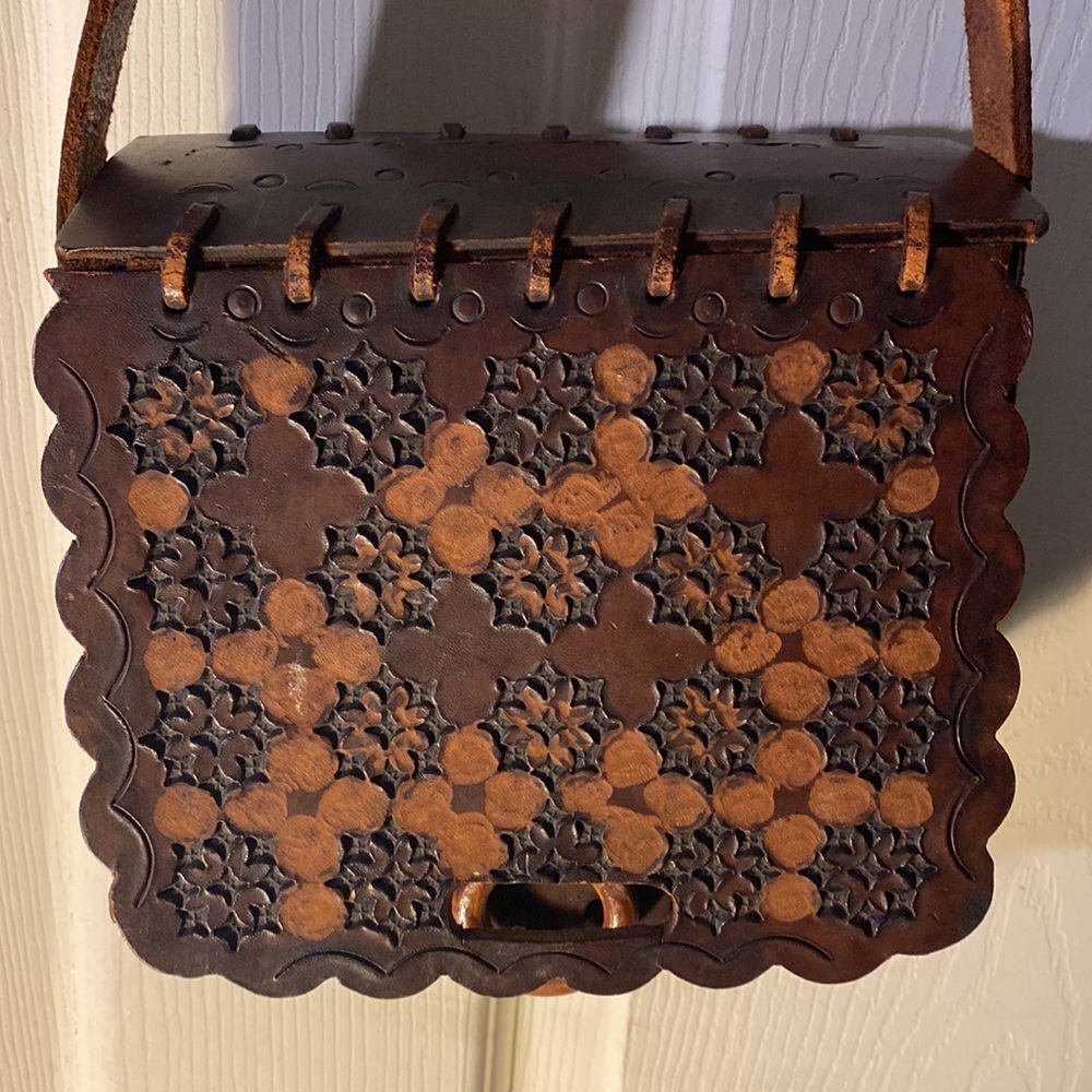 Vintage handmade leather box purse